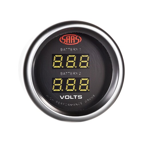 SAAS 52mm Black Muscle Series Dual Battery Digital Voltmeter Gauge (8-18V) SG-DDVLT52B thumbnail