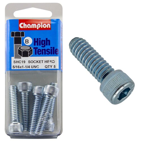 Champion Fasteners Pack Of 5 High Tensile Grade 8.8 Zinc Plated Socket Head Cap Screws - 5/16" X 1-1/4" 5PK SHC19 thumbnail