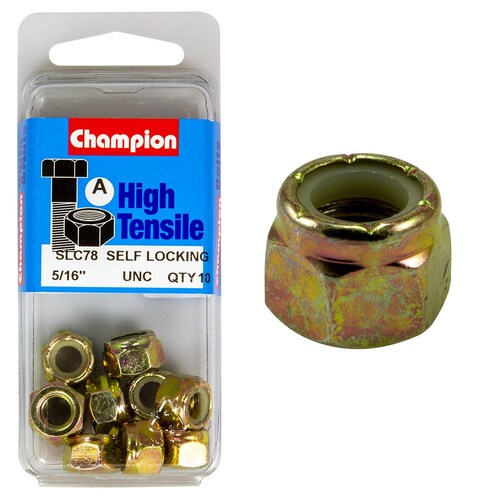 Champion Fasteners Pack Of 5 5/16" Unc High Tensile Grade 8.8 Zinc Plated Self Locking Hex Nuts With Nylon Insert - 5Pk UNC SLC78 thumbnail