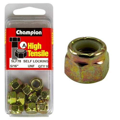 Champion Fasteners Pack Of 10 5/16" Unf High Tensile Grade 8.8 Zinc Plated Self Locking Hex Nuts With Nylon Insert - 10Pk UNF SLF78 thumbnail