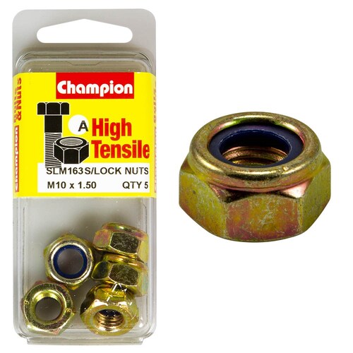 Champion Fasteners Pack Of 5 High Tensile Zinc Plated Self Locking Hex Nuts With Nylon Insert 5PK M10 X 1.25MM SLM163 thumbnail