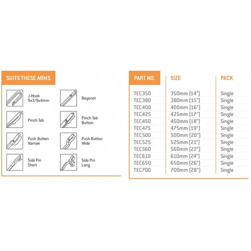 Trico Tech Front Wiper Blades (pair) Beam type TEC700 TEC450 TEC700 TEC450 thumbnail