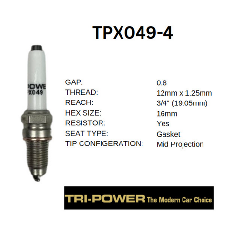 Tri-Power Iridium Spark Plug (4 Pack) TPX049-4 thumbnail