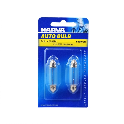 Narva 12V 5W Festoon Globes SV8-5.8 T-11mm Twin Pack 47258BL thumbnail