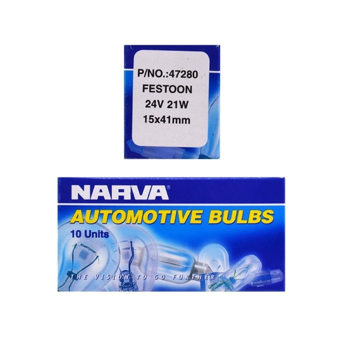 Narva 24V 21W Festoon Globes SV8-5.8 T-15mm Box of 10 47280 thumbnail