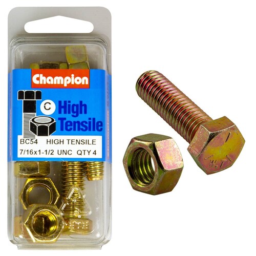 Champion Fasteners Pack of 4 7/16" X 1-1/2" Unc High Tensile Grade 5 Hex Set Screws And Nuts - 4PK BC54 thumbnail