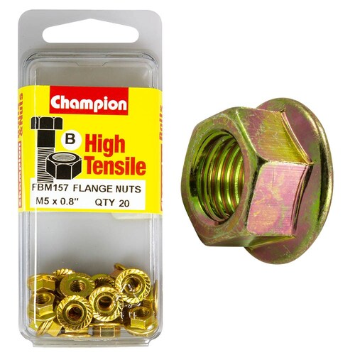 Champion Fasteners Pack Of 5 M5 X 0.8Mm High Tensile Flanged Hex Nuts - Zinc Plated 5PK FBM157 thumbnail
