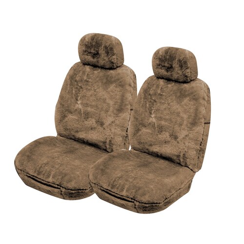 My Car Downunder 16Mm Thick Sheepskin Front Seat Covers Universal Size 30 - Mocha - SDOWA3002 thumbnail