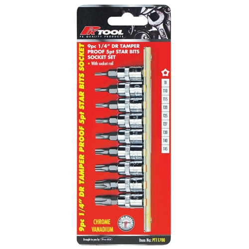 PK Tool Socket Set 9pc Drive Tamper Proof Star Bit PT11700 thumbnail