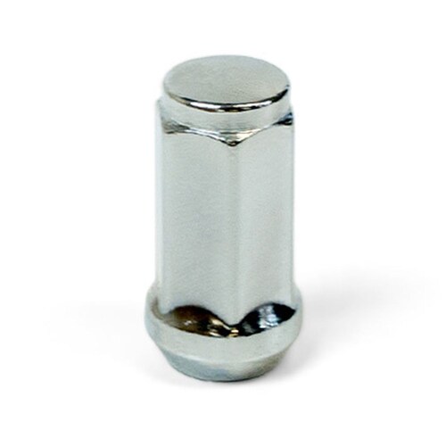 SAAS Single Wheel Nut 45mm Length Chrome M14X1.5 Thread Flat Head Bulge Type SKU: 44599B thumbnail