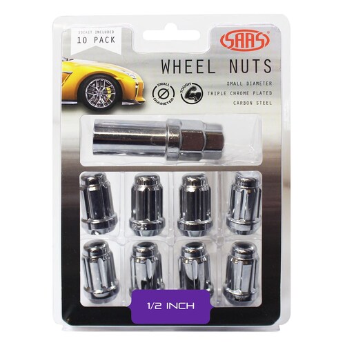 SAAS 6330110 Wheel Nuts S/D 6 Spline 1/2 Inc Key Chr 10Pk thumbnail