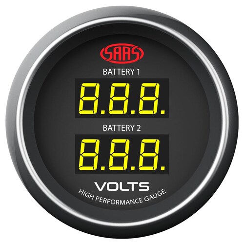 SAAS 52mm Black Muscle Series Dual Battery Digital Voltmeter Gauge (8-18V) SG-DDVLT52B thumbnail