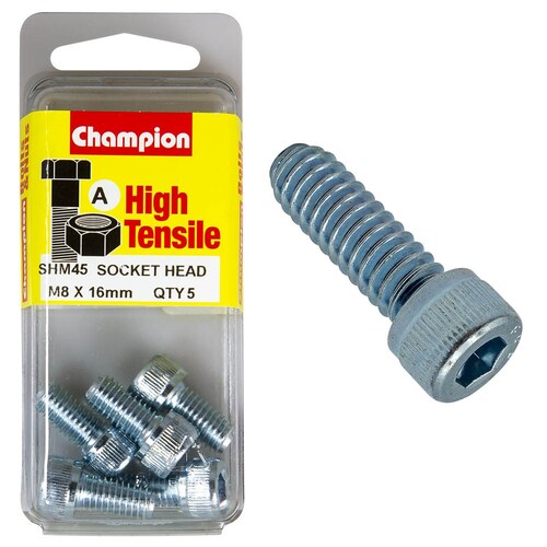 Champion Fasteners Pack Of 5 M8 X 16Mm High Tensile Grade 8.8 Zinc Plated Socket Head Cap Screws 5PK SHM45 thumbnail