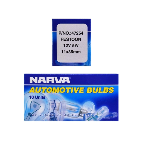 Narva 12V 5W C5W Festoon Globes SV8-5.8 T-11mm Box of 10 47254 thumbnail