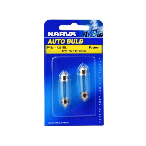 Narva 12V 5W C5W Festoon Globes SV8-5.8 T-11mm Twin Pack 47254BL thumbnail