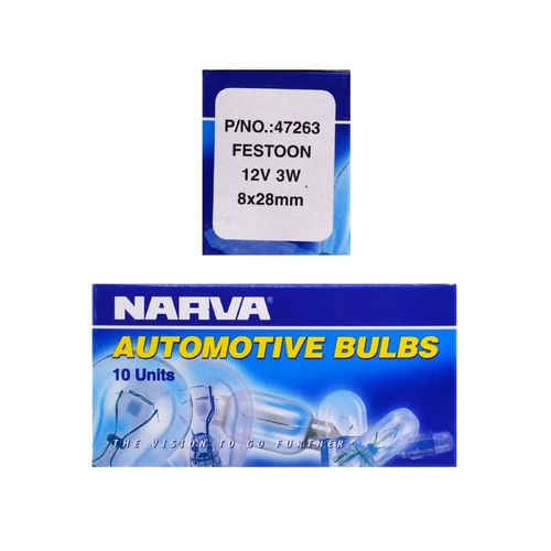 Narva 12V 3W Festoon Globes SV7-8 T-8mm Box of 10 47263 thumbnail