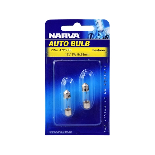 Narva 12V 3W Festoon Globes SV7-8 T-8mm Twin Pack 47263BL thumbnail