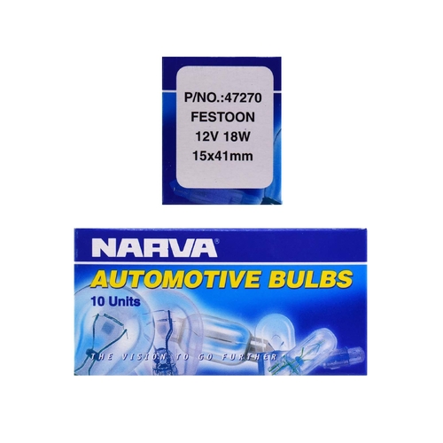 Narva 12V 18W Festoon Globes SV8-5.8 T-15mm Box of 10 47270 thumbnail