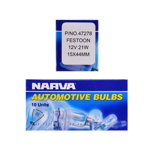 Narva 12V 21W C21W Festoon Globes SV8-5.8 T-15mm Box of 10 47278 thumbnail