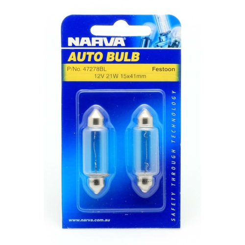 Narva 12V 21W C21W Festoon Globes SV8-5.8 T-15mm Twin Pack 47278BL thumbnail