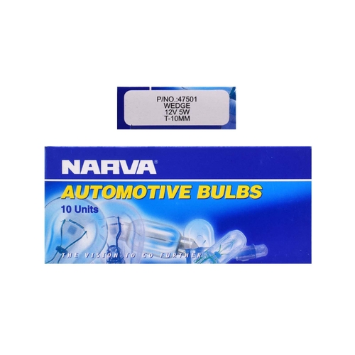 Narva 12V 5W Wedge Globes W2.1x9.5d T-10mm W5W Box of 10 47501 thumbnail