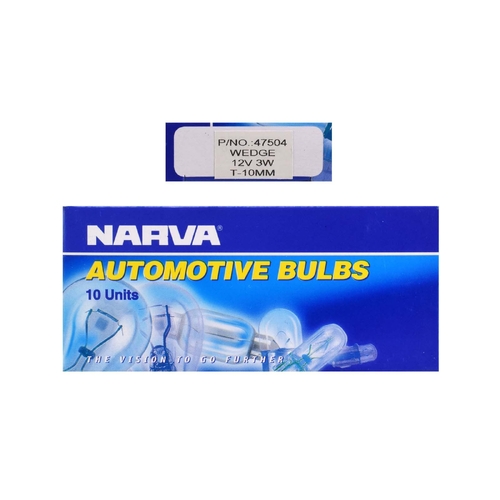 Narva 12V 3W Wedge Globes W2.1x9.5d T-10mm W3W Box of 10 47504 thumbnail