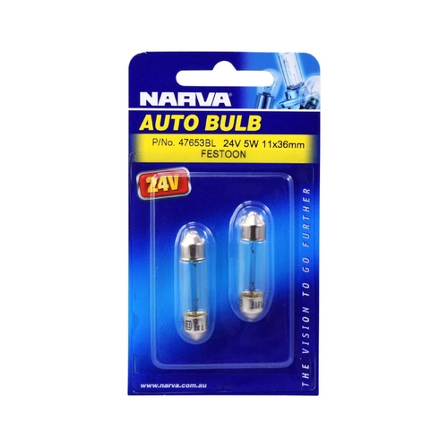 Narva 24V 5W C5W Festoon Globes SV8-5.8 T-11mm Twin Pack 47653BL thumbnail