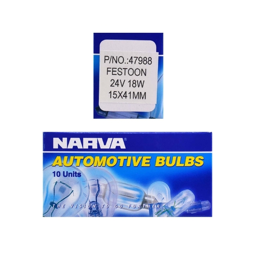 Narva 24V 18W Festoon Globes SV8-5.8 T-15mm Box of 10 47988 thumbnail