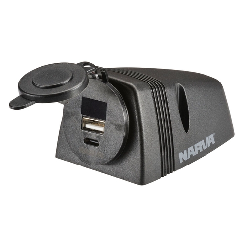 Narva Heavy-Duty Surface Mount Dual USB/USB-C Socket 81156BL thumbnail