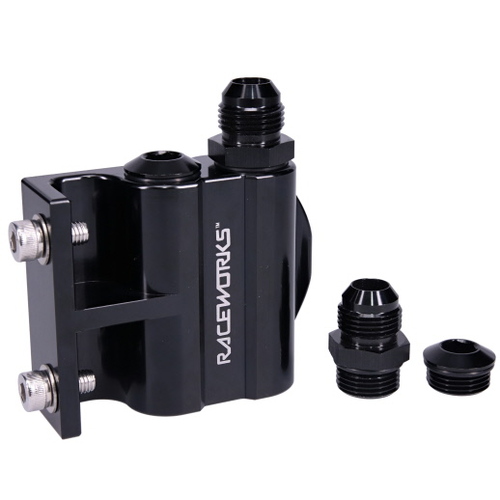 Raceworks Billet 4port Side Entry Remote Oil Filter Mount 3/4in-16 ALY-153BK thumbnail