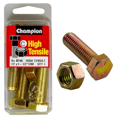 Champion Fasteners Pack of 4 1/2" X 1-1/2" Unf High Tensile Grade 5, Zinc Plated Hex Set Screws And Nuts - 4PK BF66 thumbnail
