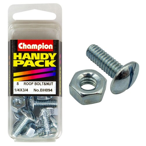 Champion Fasteners Pack Of 8 Zinc Plated Slotted Mushroom Head Roofing Bolts And Nuts 1/4" x 3/4" BH094 thumbnail