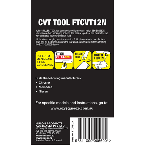 Nulon FTCVT12N CVT Transmission Fluid Filler Tool M12 Thread thumbnail