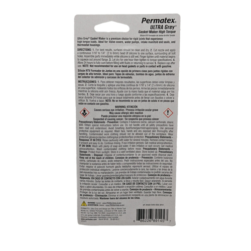 Permatex Ultra Grey Rigid High Torque RTV Gasket Maker 85g PX89145A thumbnail