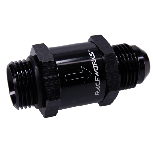 Raceworks One Way Valve An-8 Male Flare Outlet - An-8 Orb Inlet RWF-607-08BK thumbnail