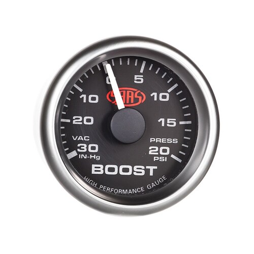 SAAS 52mm Black Muscle Series Boost Gauge (30inHg-20psi) - SG-TB52B thumbnail