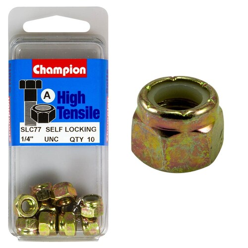 Champion Fasteners Pack Of 5 1/4" Unc High Tensile Grade 8.8 Zinc Plated Self Locking Hex Nuts With Nylon Insert 5PK SLC77 thumbnail