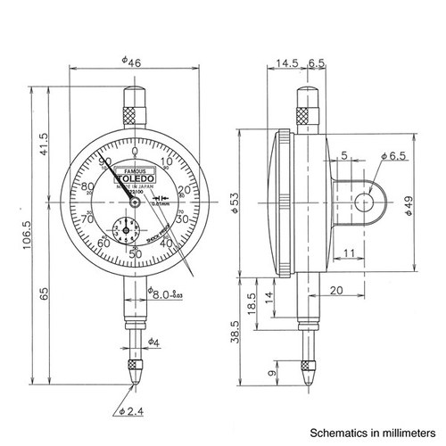 Toledo Dial Indicator Analogue 0.01x10mm 322100 322100 thumbnail