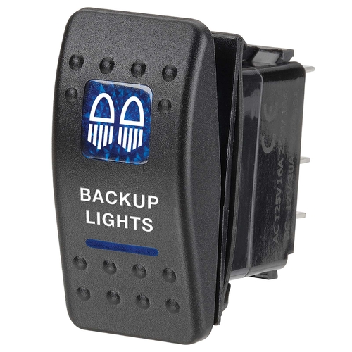 Narva 12 Volt Illuminated Off/On Sealed Rocker Switch with "Backup Lights" Symbol (Blue) 63142BL thumbnail