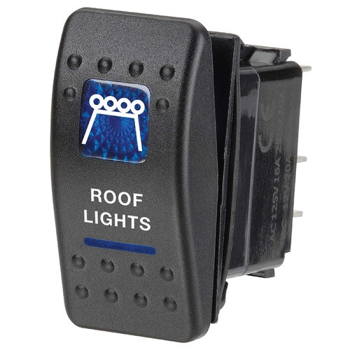 Narva 12 Volt Illuminated ON/OFF Sealed Rocker Switch with Roof Lights Symbol (Blue) 63146BL thumbnail