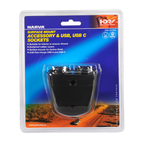 Narva Heavy-Duty Twin Accessory/USB/USB-C Socket 81173BL thumbnail