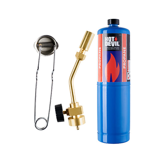 Hot Devil Anti-Flare Blow Torch Kit 400g Propane Bottle Hand Flint Sparker HDPTK thumbnail