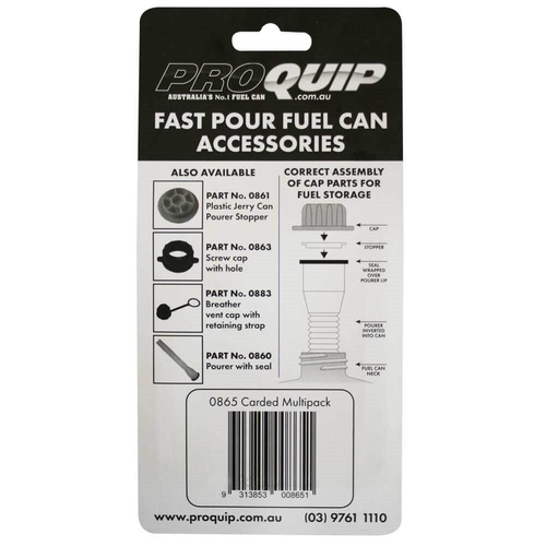 Proquip 3-In-1 Fuel Can Accessory Multipack Stopper Breather Cap Screw Cap Hole PQ-0865 thumbnail