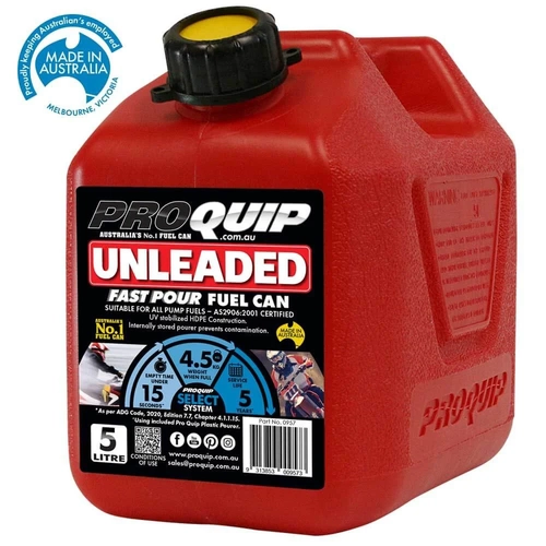 Proquip 5L Plastic Fast Pour Fuel Can Unleaded Petrol Red PQ-0957 thumbnail