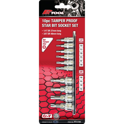 PK Tool 6Pt Star Socket Set 10 Piece 1/4" & 3/8" Drive PT11701 thumbnail