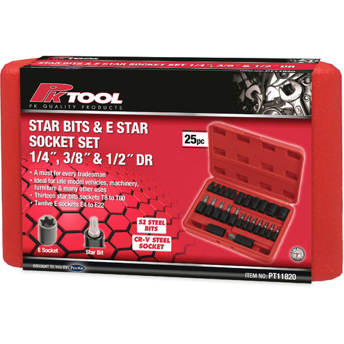 PK Tool E-Star Socket Set 25pc 1/4" Dr PT11820 thumbnail