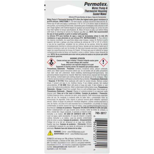 Permatex Water Pump & Thermostat RTV Silicone Gasket Maker 14g PX22071 thumbnail