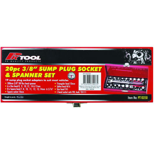 PK Tool 20pc 3/8" Drive Sump Plug Socket & Spanner Set PT10250 thumbnail