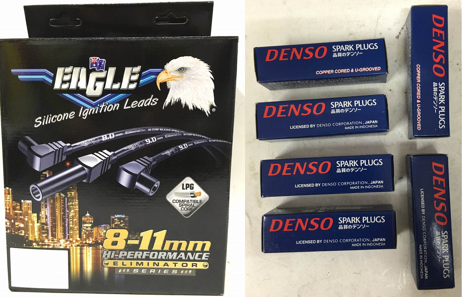 Eagle 8mm Ignition Leads With Heat Shields & Denso Spark Plugs E865992