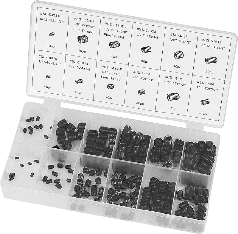 PK Tool Hex Head Set Screw Assortment 200pc Sae RG2884